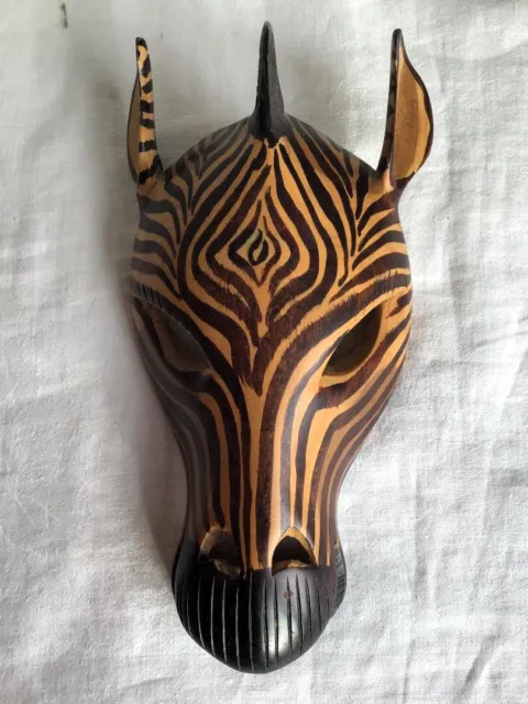 Wooden African Africa Decorative Zebra Mask. Made In Kenya. 9 Inches Tall.