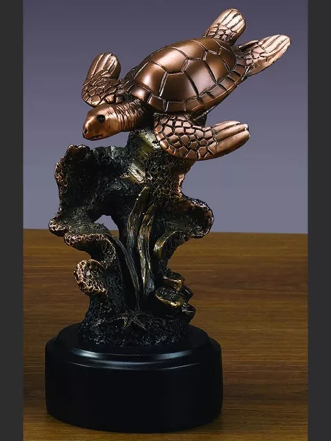 Deep Sea Turtle Ocean Wonderer  Mini Sculpture Great Detail Brass Art Bronze