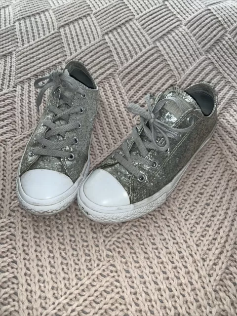 Converse All Star silver glitter trainers UK size 2 girls junior Classic Lace Up