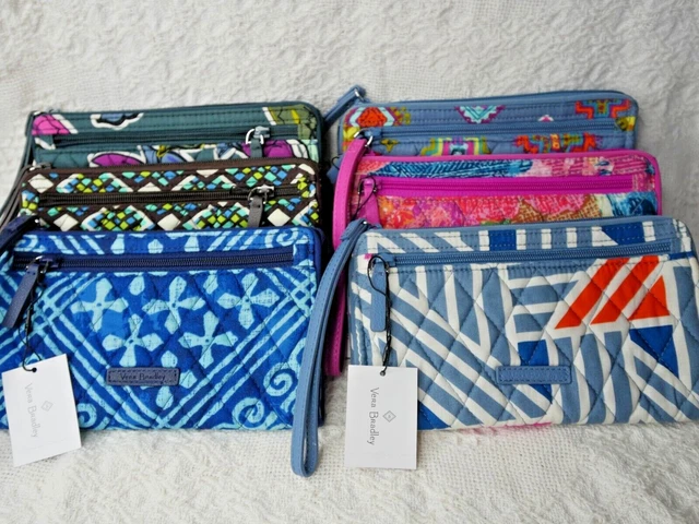 Vera Bradley FRONT ZIP WRISTLET RFID wallet credit card case clutch travel NEW