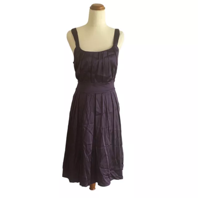 Ojay Purple Silk Fit Flare Dress AU 12 Sleeveless Sash Belt Pleated Bodice