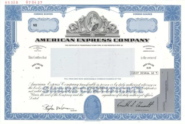 American Express Co. - Specimen Stock Certificate - Specimen Stocks & Bonds