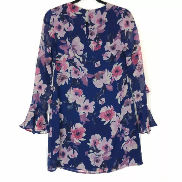 Charles Henry size S Petite dress blue floral print ruffle bell sleeve shift