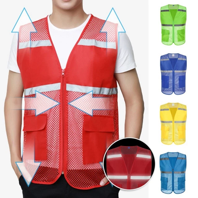 Mens Multi-Pocket  Mesh Vest Jacket Visibility Waistcoat Safety Work-Reflective