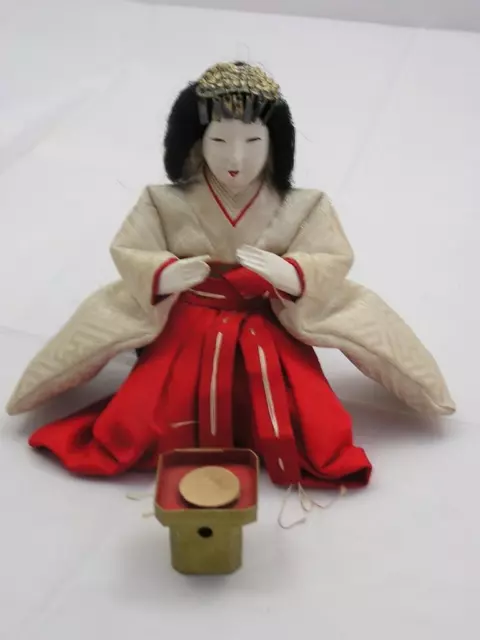 Antique Japanese hina doll (courtier) with silk kimono 1900-12 #3889B