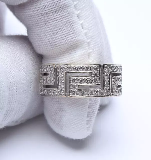 0.5ct 18k White Gold Greek Key Ring Band Size 8 With Valuation For Women