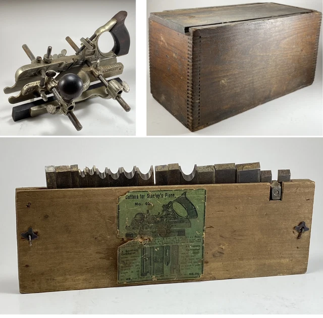 Antique Stanley No. 45 Combined Plow and Beading Plane w Box & 18 Cutters Nice!