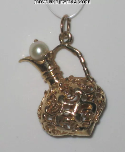 Magnificent Estate 14K Yellow Gold Pearl Genie In A Bottle Ladies Pendant Charm