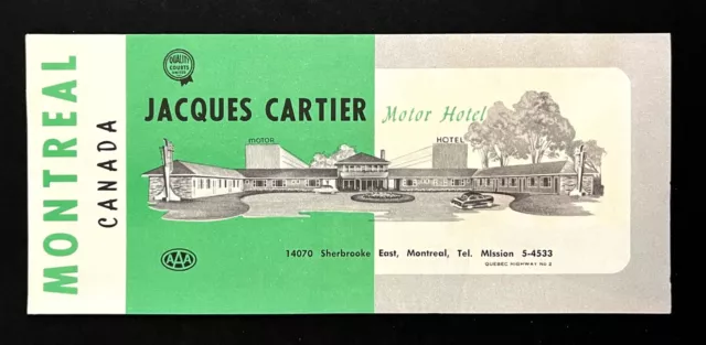 1950s Jaques Carter Motor Hotel Montreal Quebec AAA Vintage Travel Brochure Map