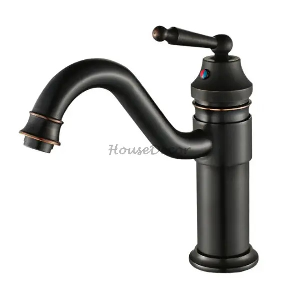 Single Lever Bathroom Sink Faucet Swivel Spout Basin Mixer Tap Black Brass NEW