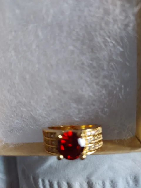 Ruby Band Ring with 3 rows of Accents on Shank in Yellow Gold