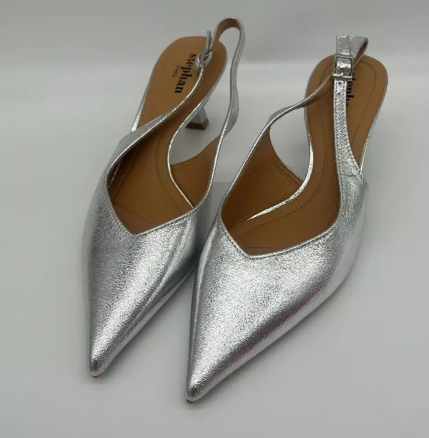 Scarpe décolleté slingback silver argento donna ragazza tacco medio Kitten Heels