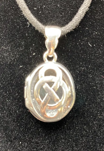 Celtic Infinity Knot Locket Sterling Silver  On Braided Cord Necklace VINTAGE
