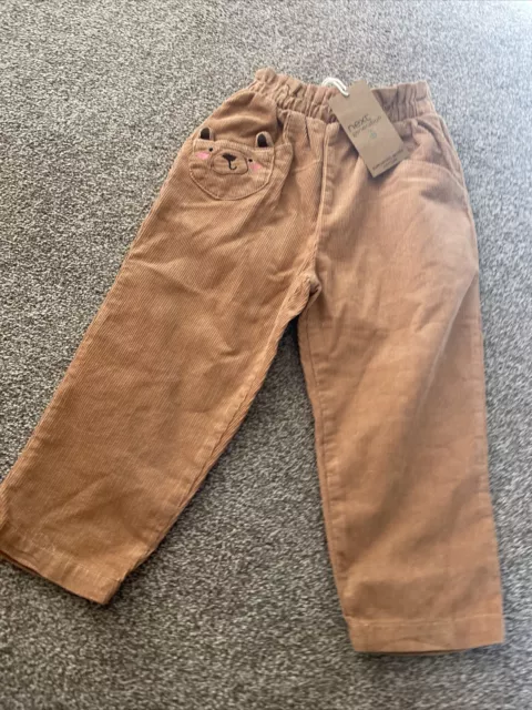 Next Girls Brown Needlecord Paperbag Trousers 2-3 Years Bear