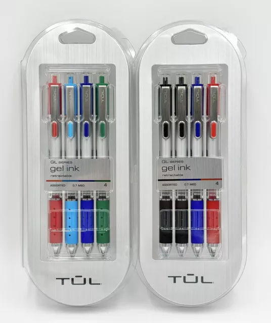 TUL Retractable Gel Ink Pens, Assorted Ink, 0.7 mm Medium Point, 8 Pens total