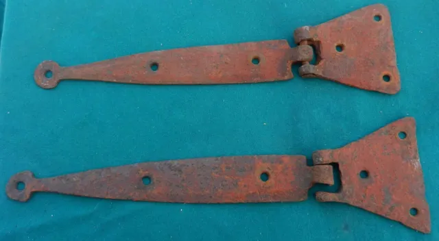 Antique 18th Century Hand Forged Wrought Iron Hinges - 13" Long with 4" Wings