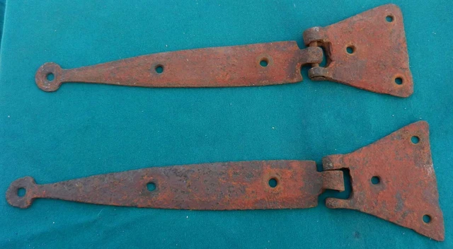 Antique 18th Century Hand Forged Wrought Iron Hinges - 13" Long with 4" Wings