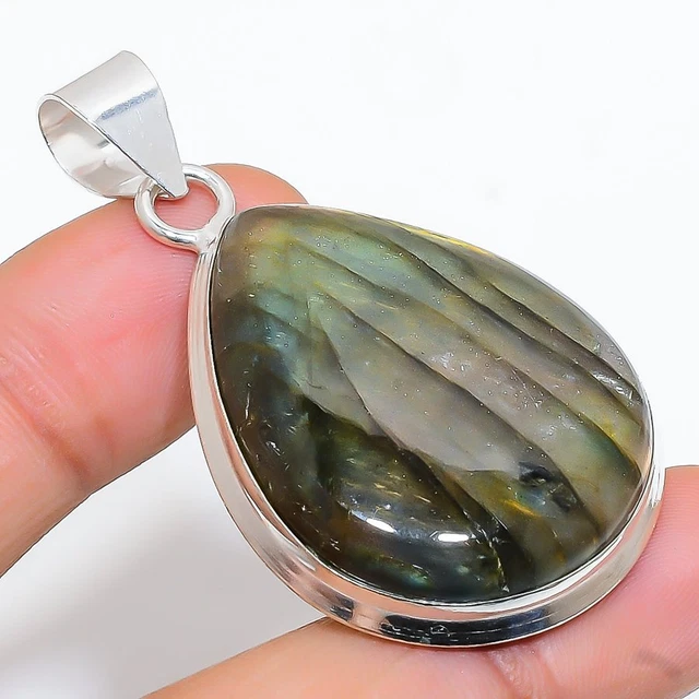 Labradorite Gemstone Handmade 925 Sterling Silver Jewelry Pendant 2.09" G291
