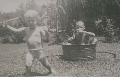 c1950's Outdoor Garden Family Fun Neighborhood Kids Water Home Vintage Photo