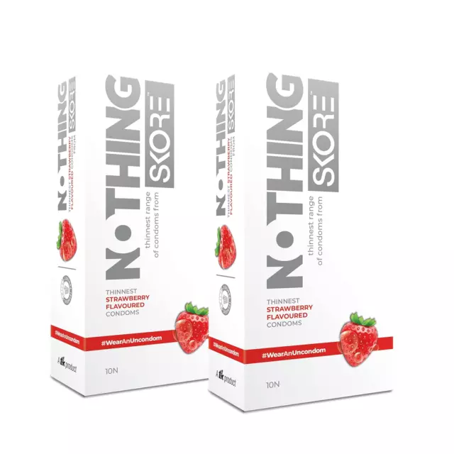 (Pack of 2) Skore Nothing Condoms (10ps Each) Strawberry Flavored