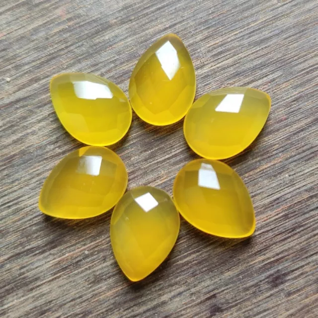 Yellow Chalcedony Pear Shape One Side Rose Cut Loose Gemstones Size 16x22mm