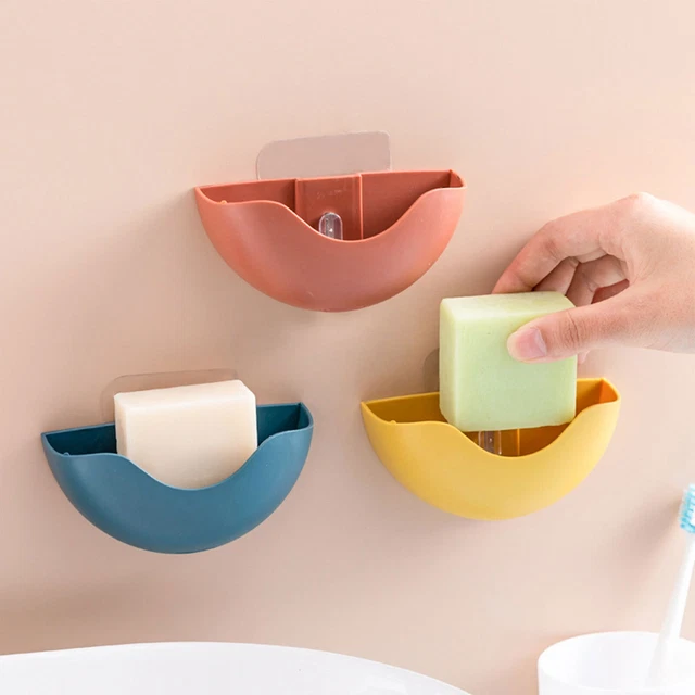 Bathroom Wall-Mounted Soap Dish Tray Holder Drainer Storage Soap Rack Plate Box
