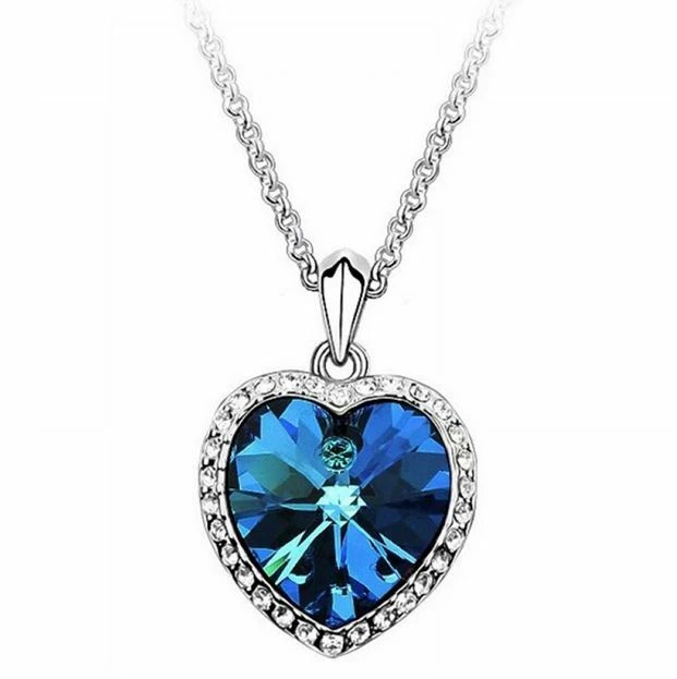 Collier Cœur De L'Océan - Cristal Bleu Et Argent 925 - Longueur 46-50 Cm - Neuf Avec étiquettes