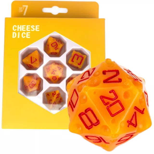 CHEESE 7 Dice Poly Set / Red Numbers Novelty RPG D&D Dungeons & Dragons