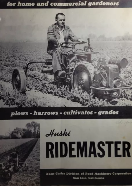 FMC Huski Cable Steer Bean Cutler Ridemaster 1948 Tractor Sales Brochure Catalog