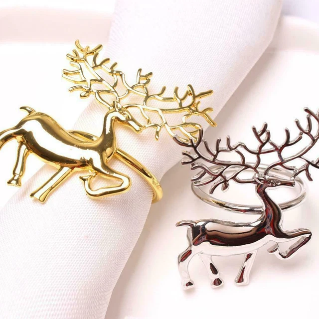 Anillos de servilleta soportes en forma de ciervo hebillas mesa servilleta decoración de Navidad hágalo usted mismo F7C7