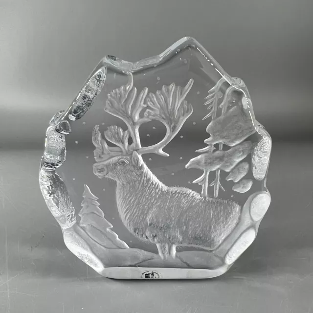 Handmade Crystal Sarmis Royal Etched Glass Caribou Reindeer Paperweight Figurine