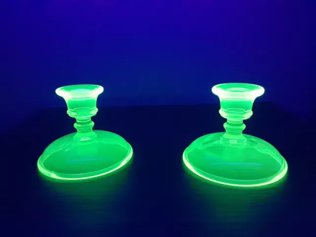 Antique Vaseline Glass Candle Stick Holders