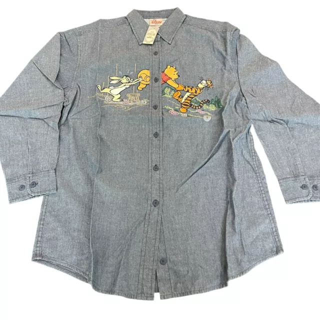 VTG The Disney Store Pooh Tigger Rabbit Cotton Button Up Shirt, Size S NWT