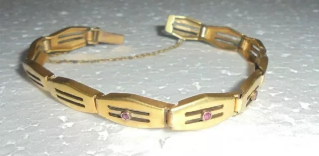 Antikes vergoldetes Armband mit  Rubinen besetzt um 1900.