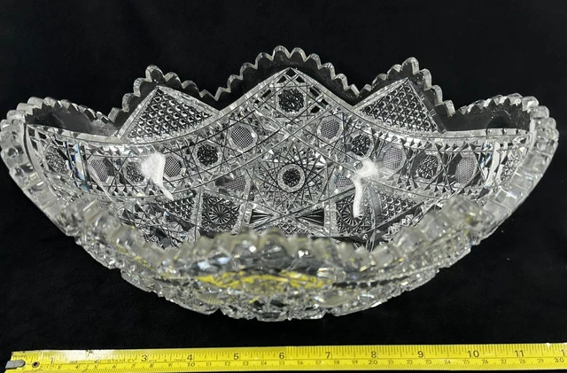 Abp American Brilliant Cut Glass Crystal Oval Bowl 11 3/8 "  Heavy 4+Lbs