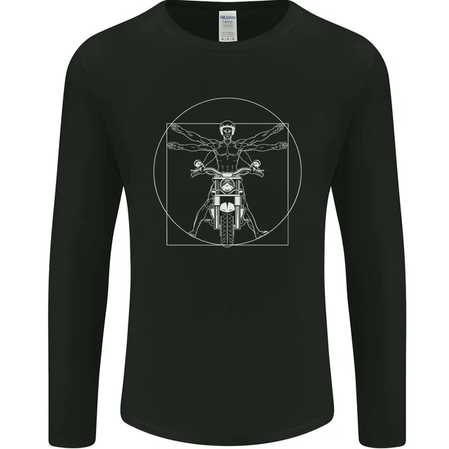 Vitruvian Biker Motorcycle Motorbike Mens Long Sleeve T-Shirt