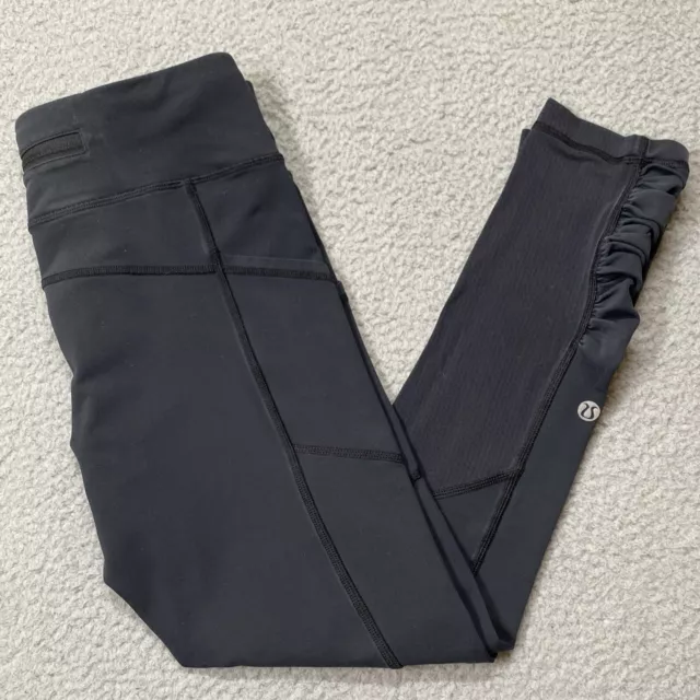 LULULEMON ATHLETICA RUN Tempo Crop Leggings Ruched Side Black Stretch Size  6 $22.99 - PicClick