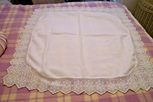 Pretty Antique Lace Edged Cotton Tablecloth - Hand Made 38" Square