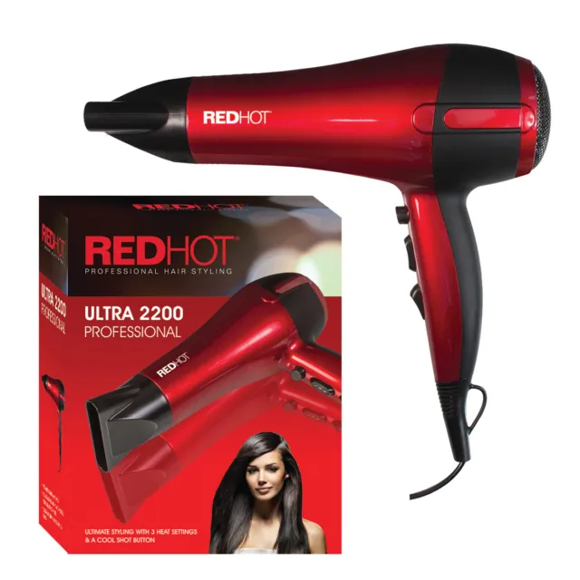 2200W Hair Dryer Drying Styling Concentrator Nozzle Cool Shot Red Professional