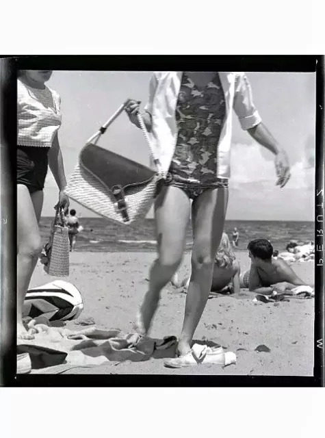 Vintage Old 1940s Abstract Photo Negative Girls Leaving Beach Head Body Cut Off