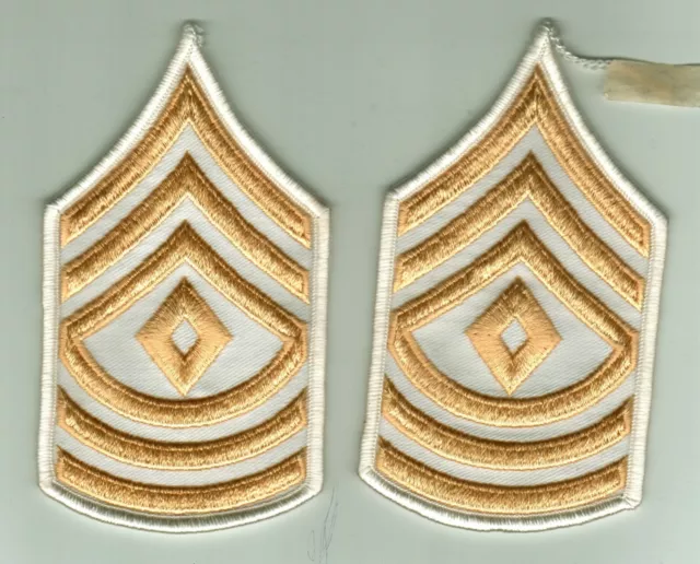 ARMY  1st SERGEANT RANK INSIGNIA GOLD ON WHITE PAIR NEW MALE