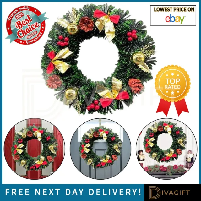 Artificial Christmas Wreath Pine Green Decorative Hanging Xmas Door Wreath 40Cm