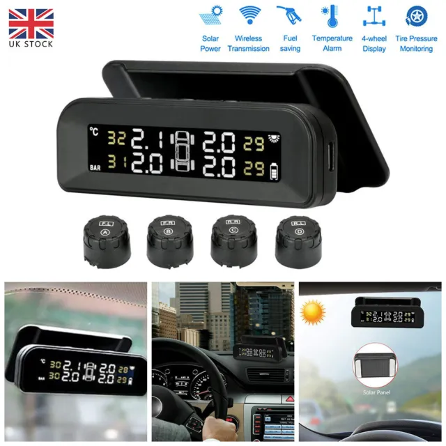 Solar TPMS Car Tyre Pressure Monitoring System with 4 Wireless External Sensors