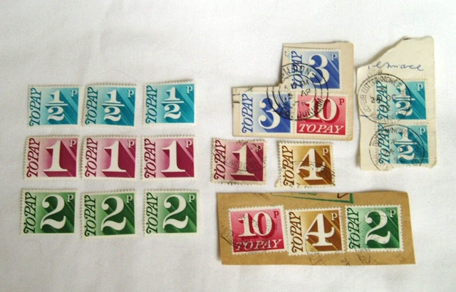 19 Vintage Decimal Used & Unused To Pay/Postage Due Stamps ½p 1p 2p 3p 4p 10p