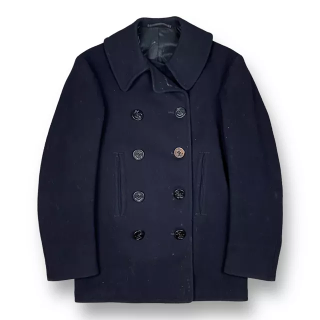VINTAGE 40S US Navy Wool Pea Coat WWII Military Jacket Naval Clothing ...