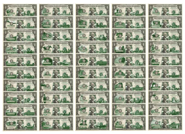 Complet Set of all 50 STATE $1 Bill Genuine Legal Tender US One-Dollar Banknotes