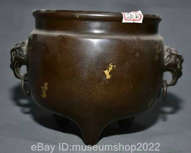7.6" Old Chinese Xuande Marked Bronze Elephant Nose Handle Incense Burner Censer