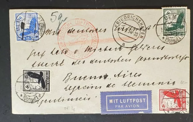 1934 Germany to Buenos Aires Argentina LZ 127 Graf Zeppelin Air Mail Cover