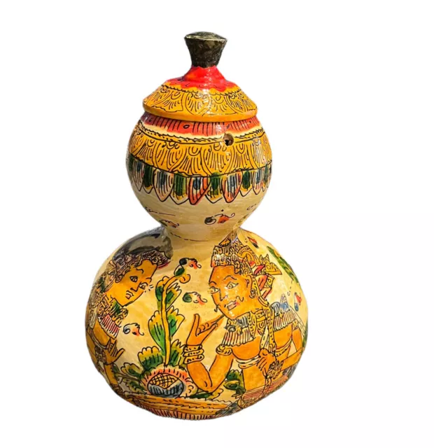 Hand Painted Gourd Jar Lidded Ladies Devil