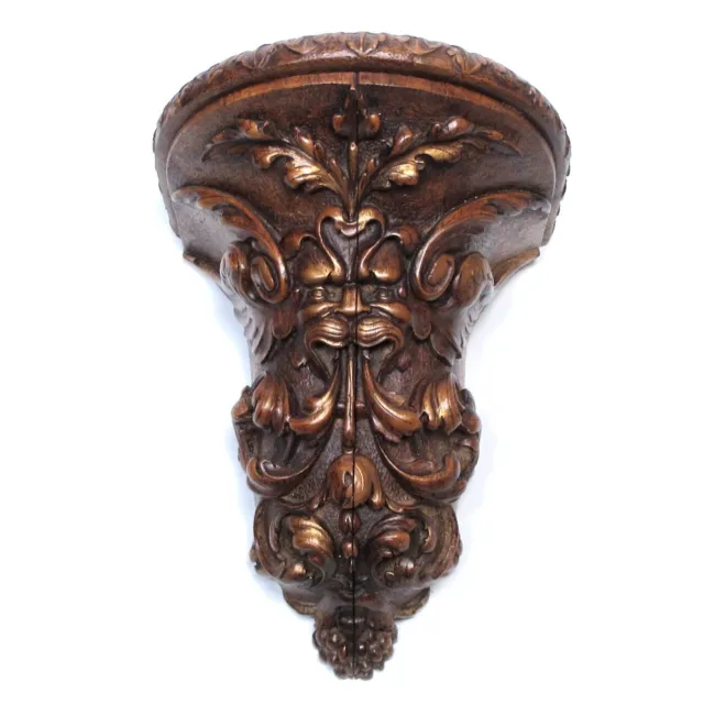 Antique French Hand Carved Walnut Wooden Wall Shelf,  Grotesque, Mask, Acanthus